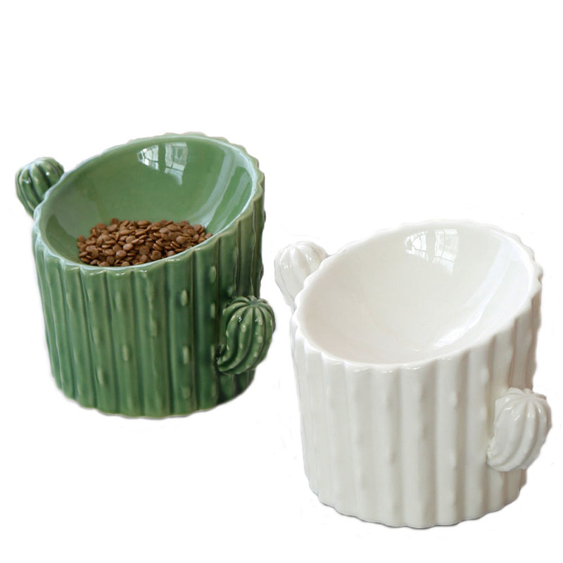 PAWS ASIA Suppliers Custom Ceramic Luxury Cactus Tall Non Slip Elevated Slanted Cat Bowl Dog