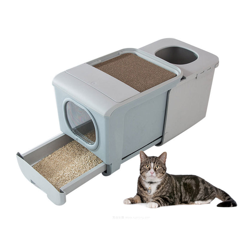 PAWS ASIA Suppliers Multifunctional Expandable Enclosed Large Drawer Type Cat Litter Box With Scratcher