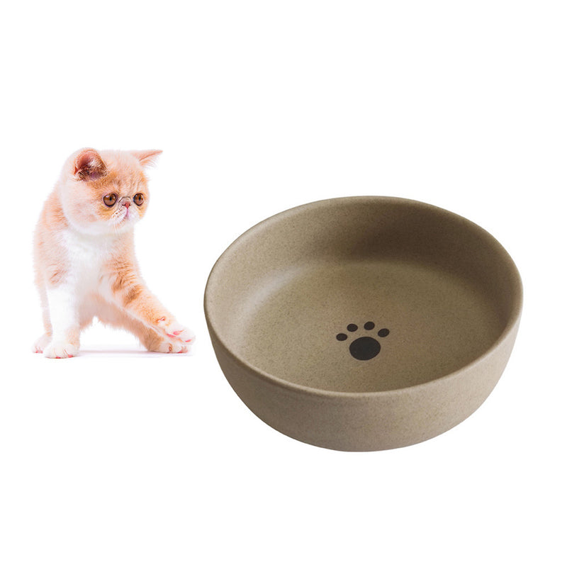 PAWS ASIA Wholesale Brown Ceramic Cute Drinking Food Feeding Unique Round Cat Bowl