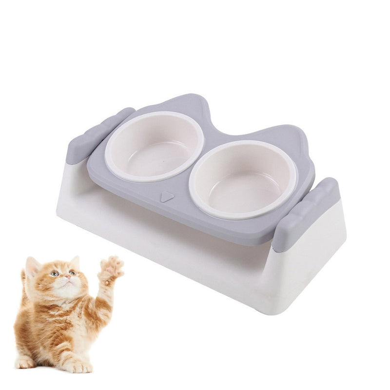 PAWS ASIA Wholesale Eco Friendly Plastic Pet Elevated Adjustable Feeding Double Tilted Cat Bowl
