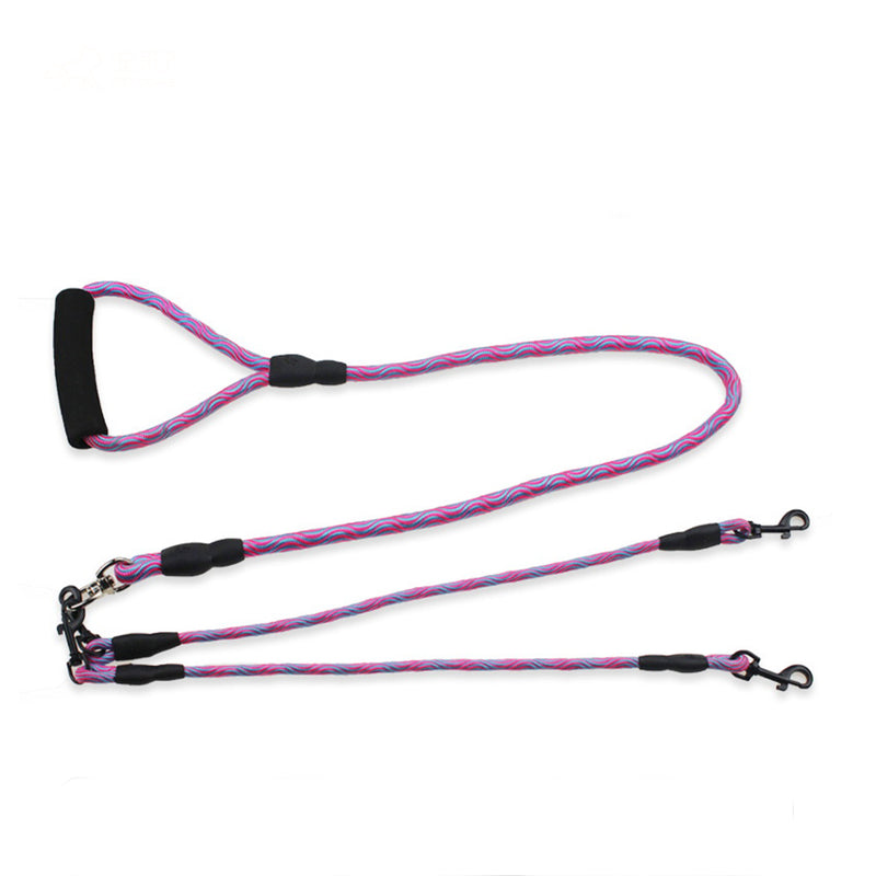 PAWS ASIA Custom Soft Polyester Stripe Color Double Dog Leash With Comfortable Handle