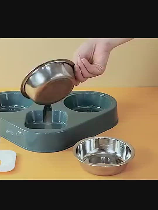 PAWS ASIA Wholesale Luxury New Stainless Steel 2 In 1 Multiple Dog Bowl Feeder With Bottle
